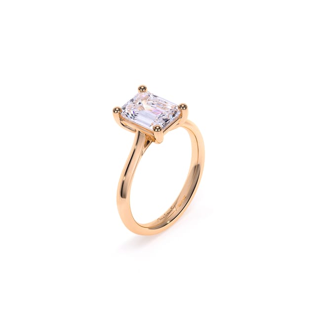18 KT Rose Gold Classic Engagement Ring Emerald Cut LGD 2.00 CT