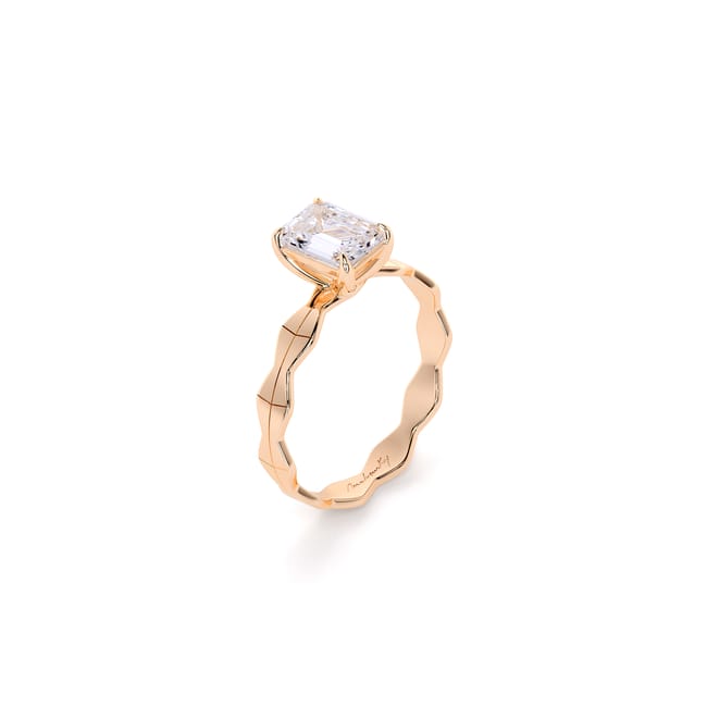 14 KT Rose Gold Infinity Engagement Ring Emerald Cut 1.00 CT LGD