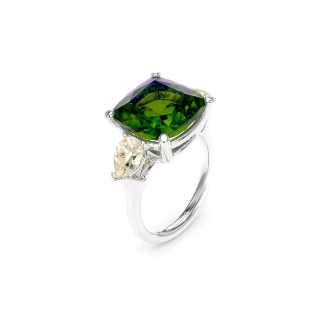 Inelul din aur alb cu Turmalina 11.39 CT si Diamante de laborator fancy yellow 1.14 CT, Saint-Tropez La Grande Bellezza