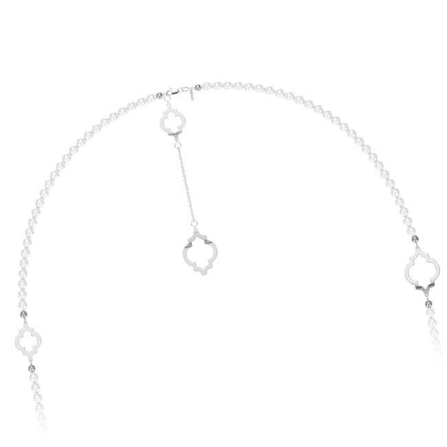Colier cu perle de 6 mm, din aur alb 14 KT, Amina