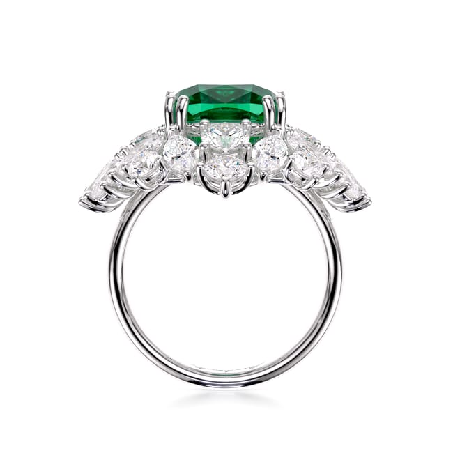 Inel din aur alb 18 KT cu smarald 2.96 CT si diamante naturale 2.42 CT, The Royal Smarald