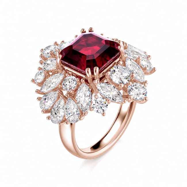 Inel din aur roz 18 KT cu rubin 3.15 CT si diamante de laborator 4.23 CT, The Royal Rubin