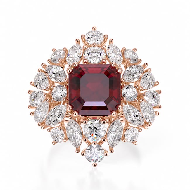 Inel din aur roz 18 KT cu rubin 3.15 CT si diamante de laborator 4.23 CT, The Royal Rubin