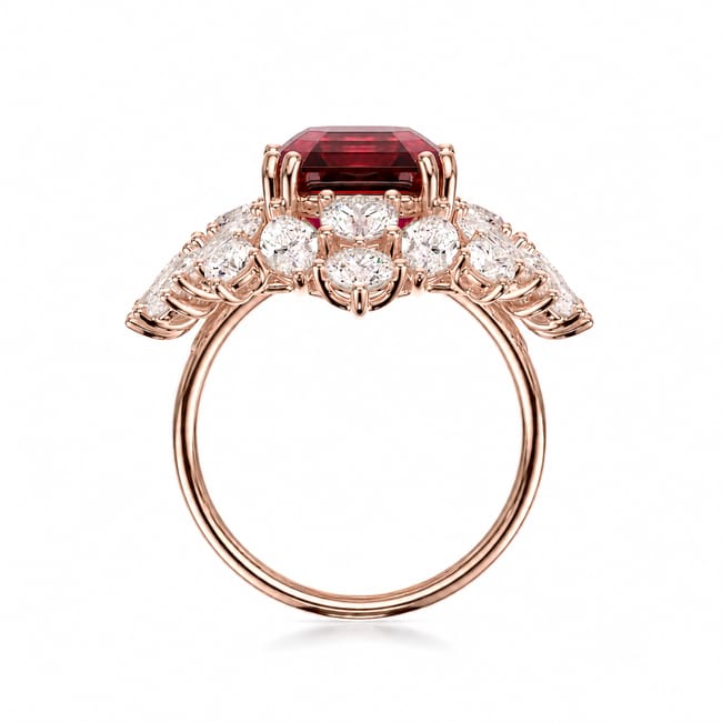 Inel din aur roz 18 KT cu rubin 3.15 CT si diamante de laborator 4.23 CT, The Royal Rubin