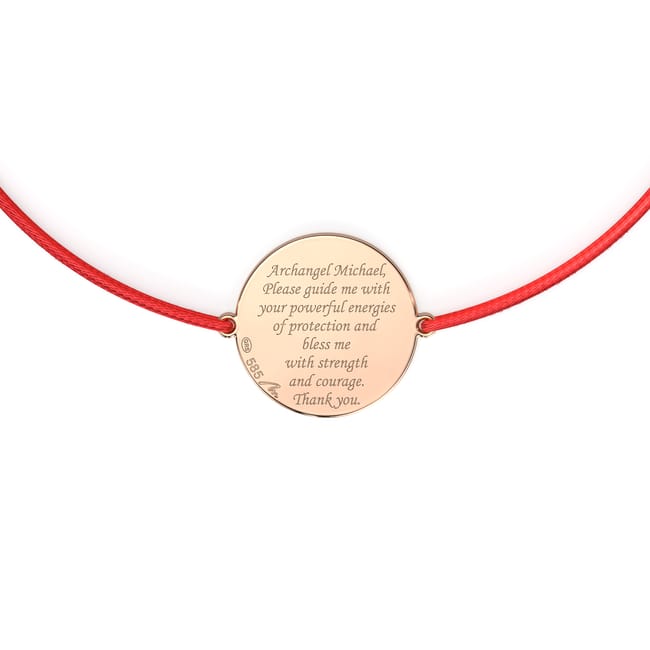 Bratara pe snur cu Arhanghelul Mihail, din aur roz 14 KT