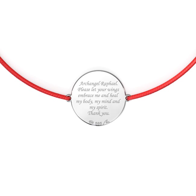 14 KT white gold Archangel Raphael bracelet on string