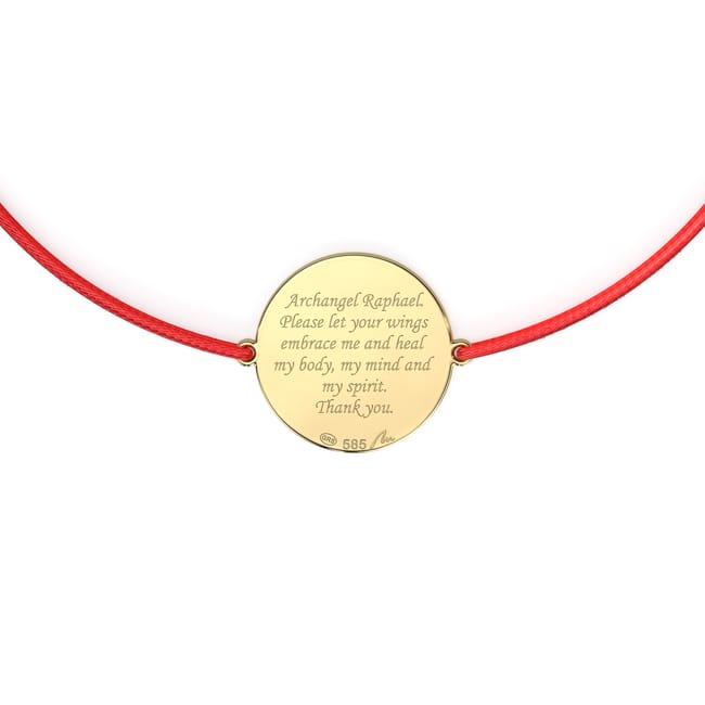14 KT yellow gold Archangel Raphael bracelet on string
