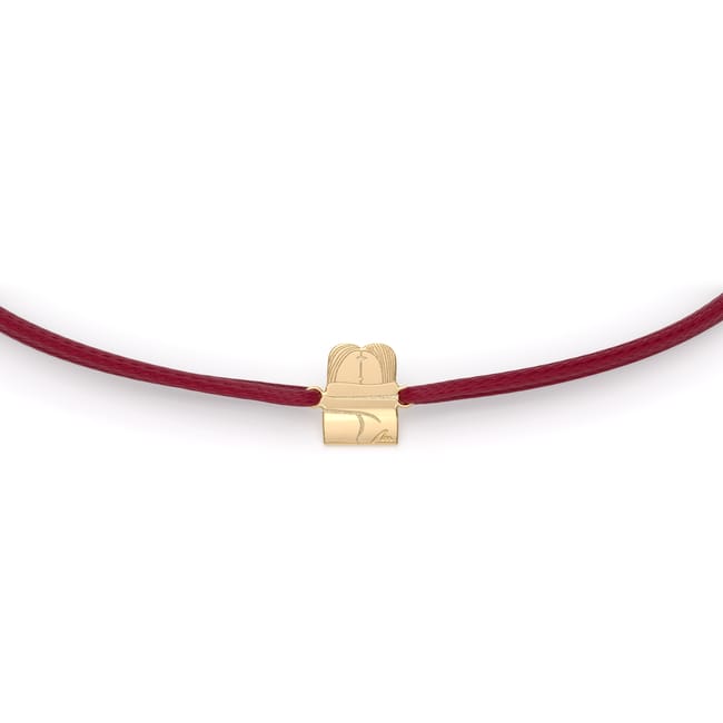 Bratara pe snur si pandantiv Sarut, din aur galben 14 KT