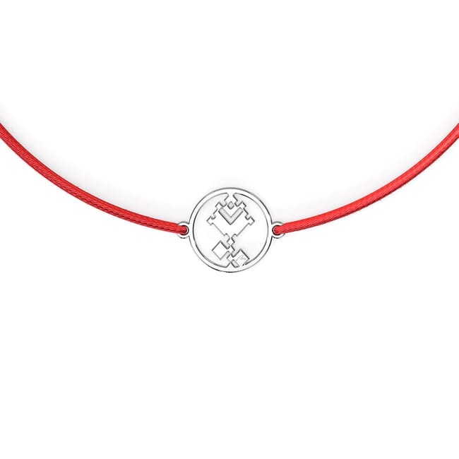 Bratara pe snur si pandantiv Trandafir Traditional, din aur alb 14 KT