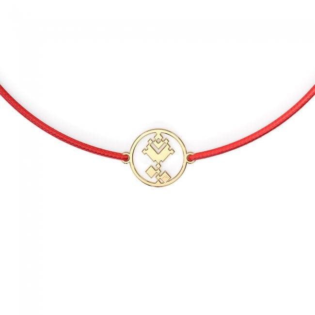 Bratara pe snur si pandantiv Trandafir Traditional, din aur galben 14 KT