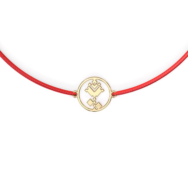 Bratara pe snur si pandantiv Trandafir Traditional, din aur galben 14 KT