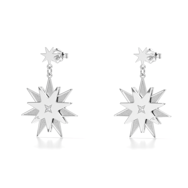 Cercei Luceafar, cu diamant alb si negru, din aur alb 14 KT