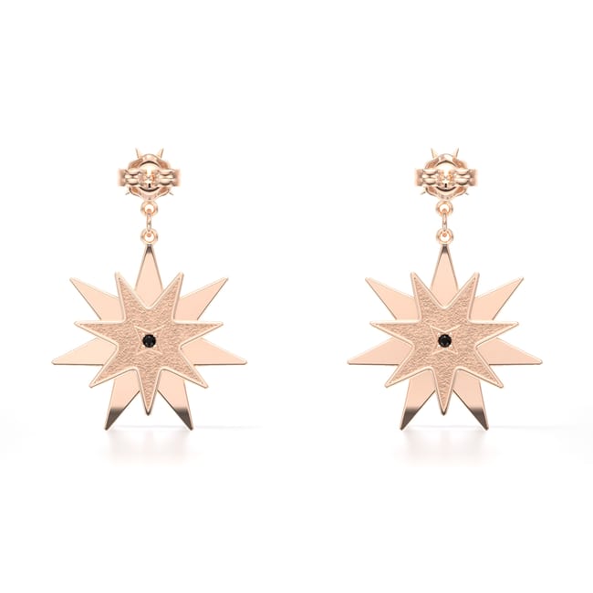 14 KT rose gold Venus earrings with white and black diamonds