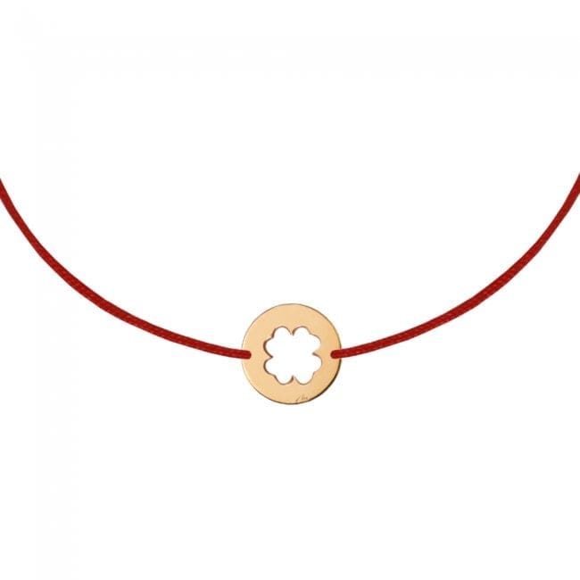 14 KT rose gold Baby Clover bracelet on string