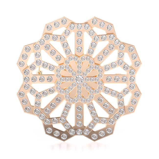 Brosa din alama placata cu aur roz si cristale, Grace Flower