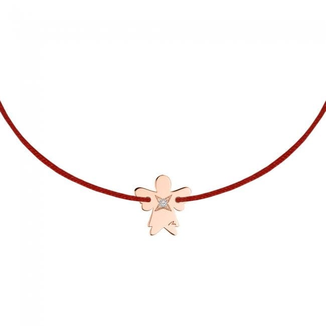 14 KT rose gold Angel bracelet on string with white diamond
