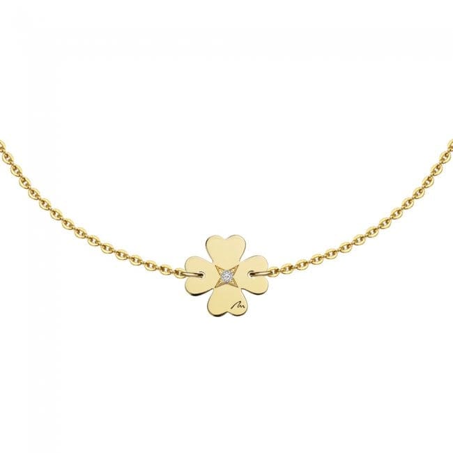 Bratara lant cu pandantiv Trifoi, cu diamant alb, din aur galben 14 KT