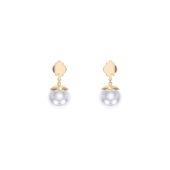 Cercei Pearls of Orient cu perle de 10 mm, din aur galben 14 KT