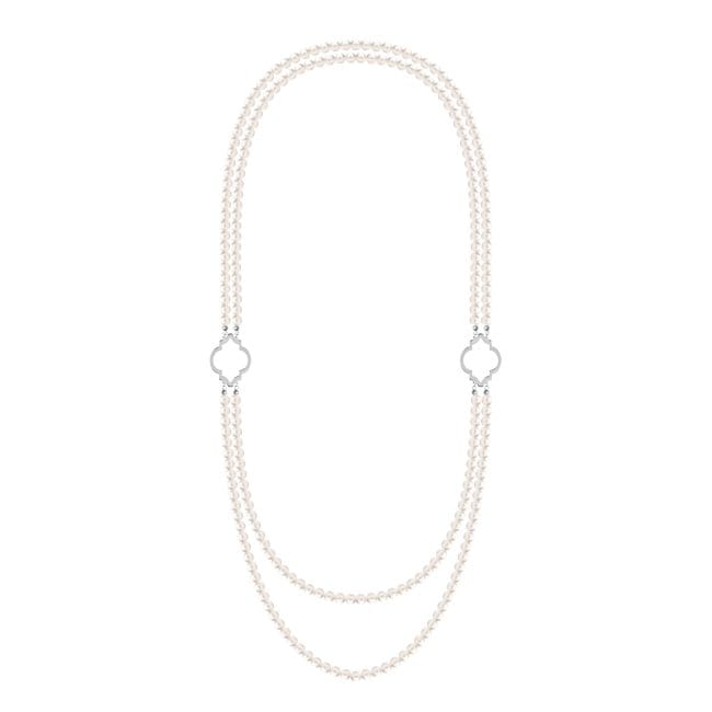 Colier dublu Amina cu perle de 6 mm, din aur alb 14 KT