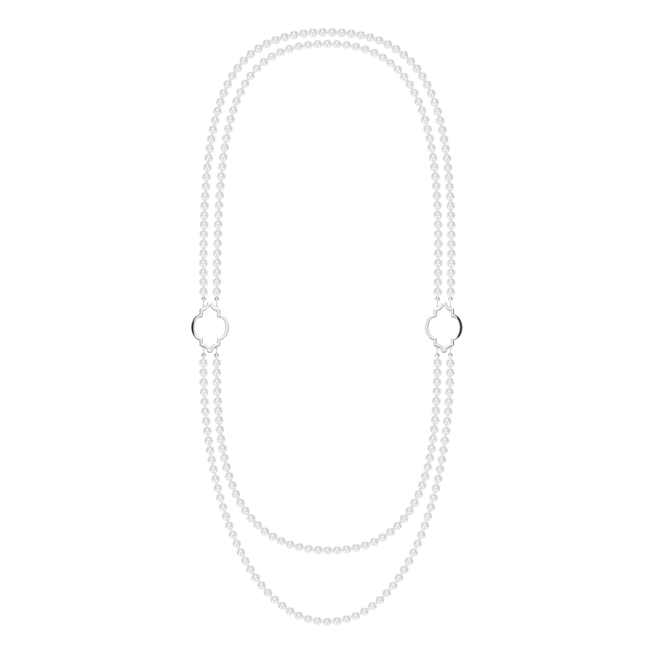 Colier dublu cu perle de 6 mm, din aur alb 14 KT, Amina