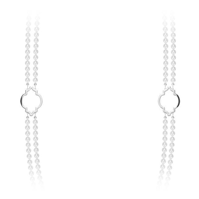 Colier dublu cu perle de 6 mm, din aur alb 14 KT, Amina
