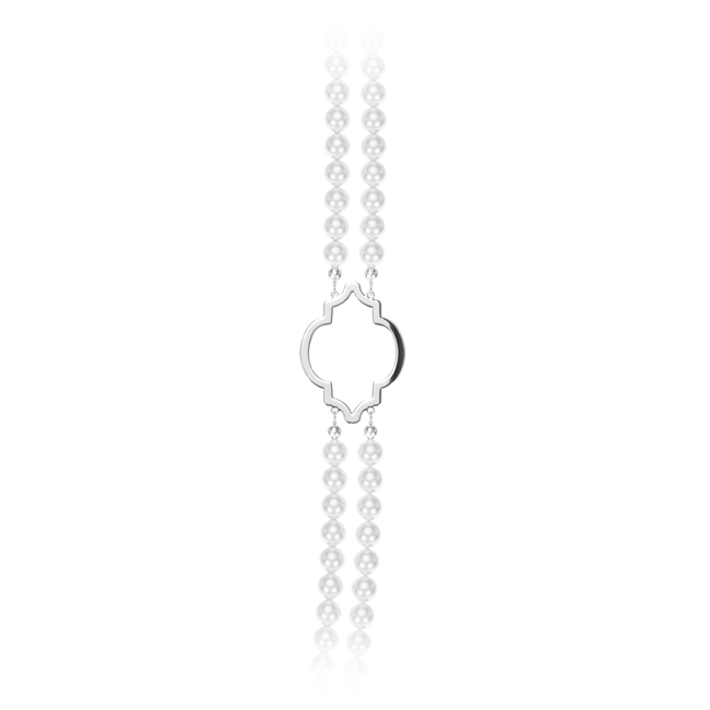 Colier dublu cu perle de 6 mm, din aur alb 14 KT, Amina