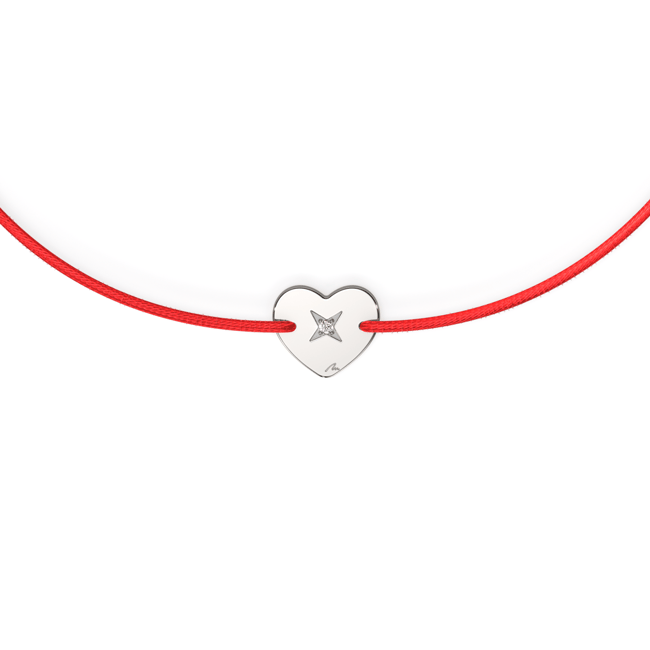 Bratara pe snur Inima Copiilor, cu diamant alb, din aur alb 14 KT