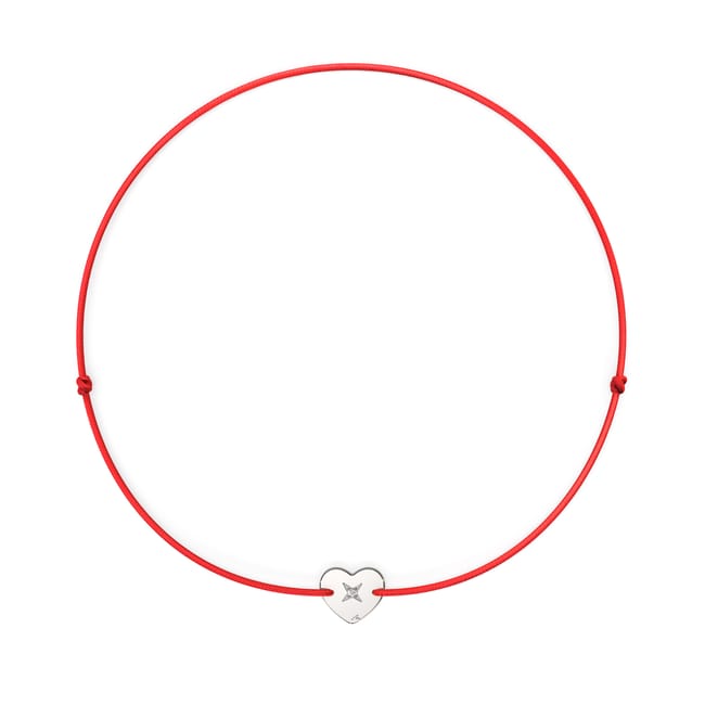 Bratara pe snur Inima Copiilor, cu diamant alb, din aur alb 14 KT