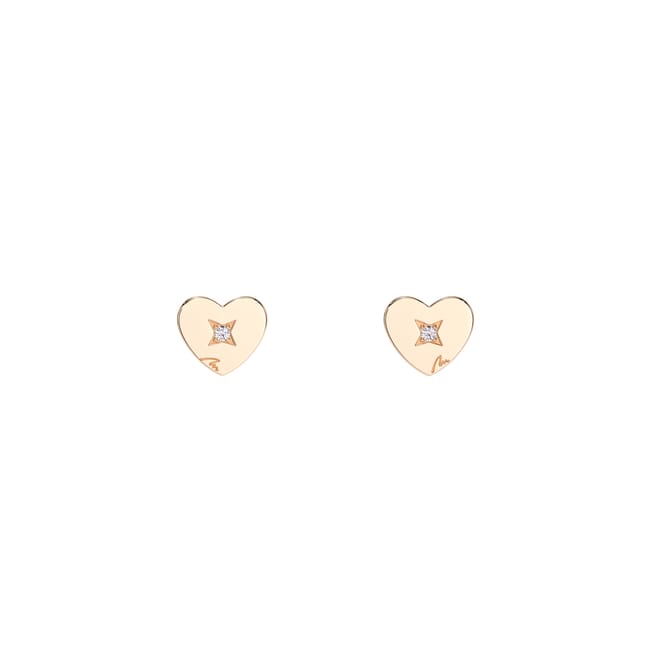 14 KT rose gold Inima Copiilor S stud earrings with white diamonds