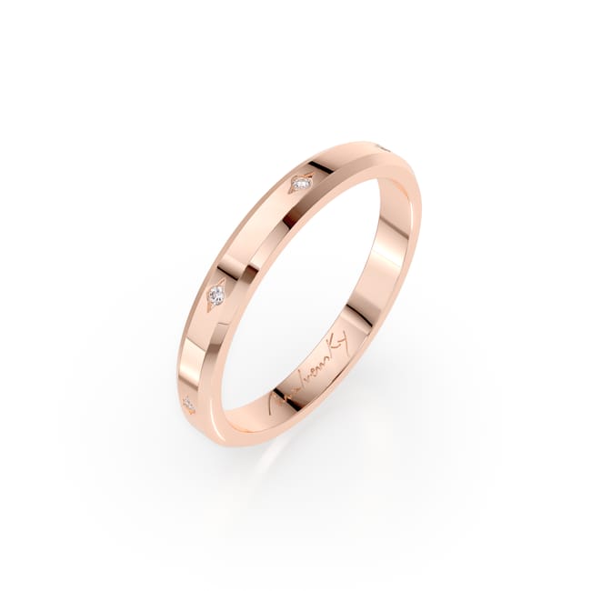 14 KT rose gold Adoration slim wedding ring with white diamonds