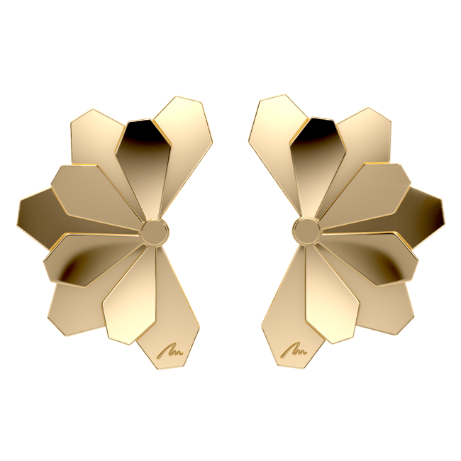 Cercei aur galben floare 14 KT, Grace Flower Five Double