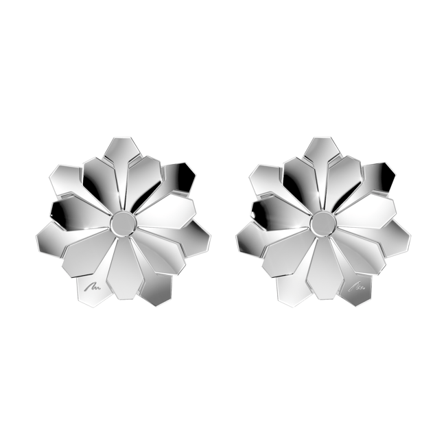 Cercei aur alb floare 14 KT, Grace Flower Double