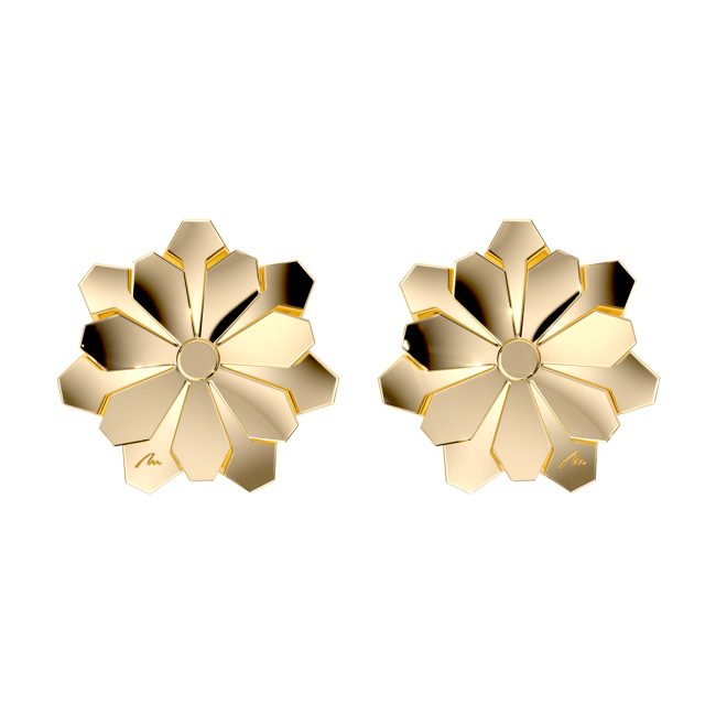 Cercei aur galben floare 14 KT, Grace Flower Double