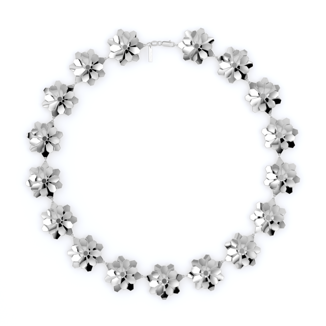 Colier aur alb floare 14 KT, Grace Double Flower 17