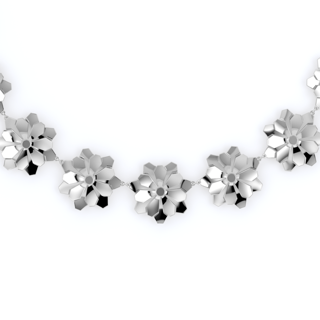 Colier aur alb floare 14 KT, Grace Double Flower 17