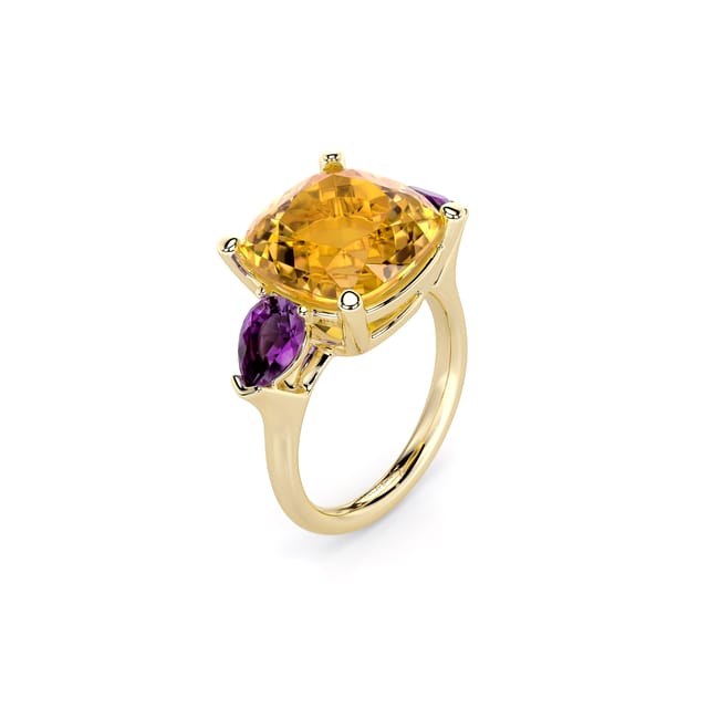 18 KT yellow gold Citrine and Amethyst Portofino ring