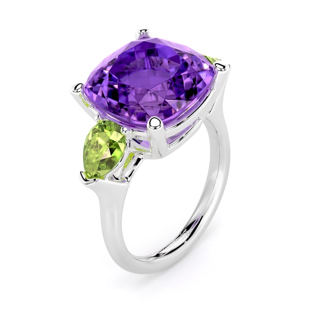 18 KT white gold Amethyst and Peridot Toscana ring