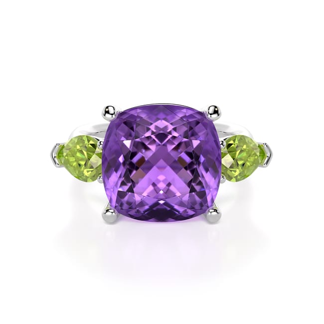 18 KT white gold Amethyst and Peridot Toscana ring