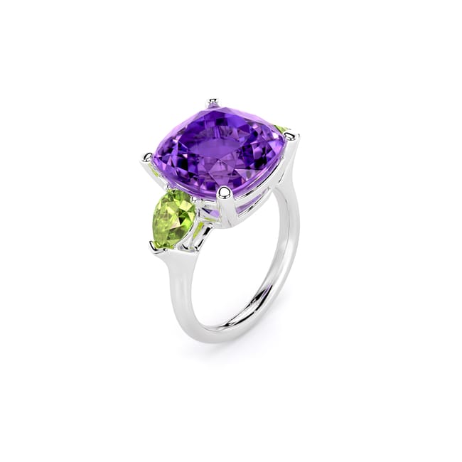 18 KT white gold Amethyst and Peridot Toscana ring