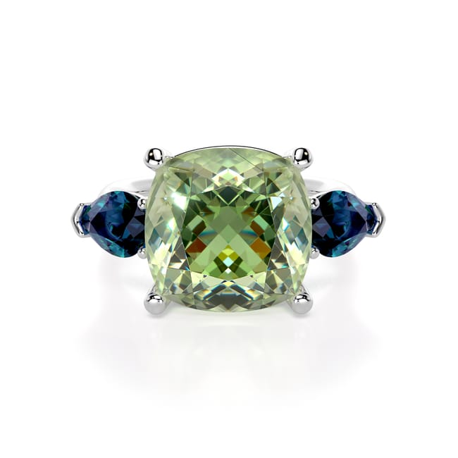 18 KT white gold Prasolite and London blue topaz Como ring