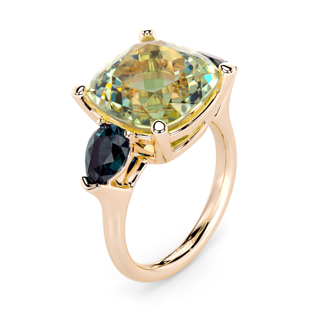 Inel din aur roz cu Praziolit si Topaz albastru inchis, Como La Grande Bellezza
