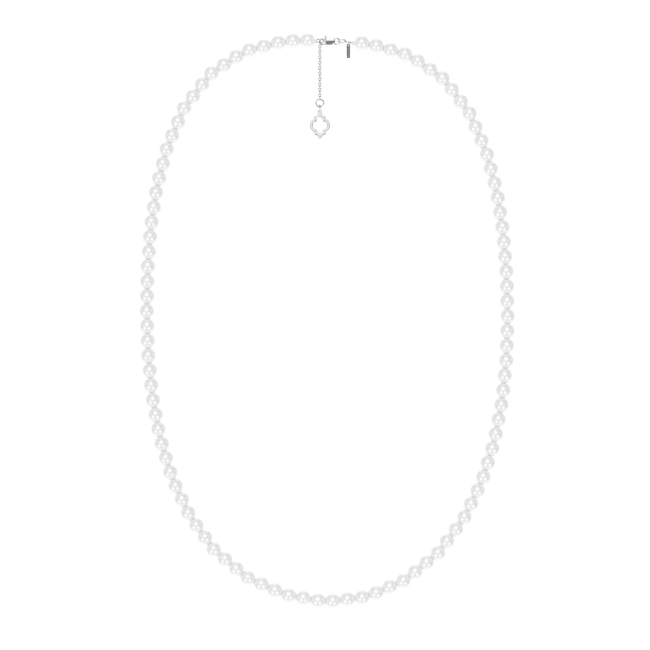 Colier 80 cm cu perle de 6 mm, din aur alb 14 KT