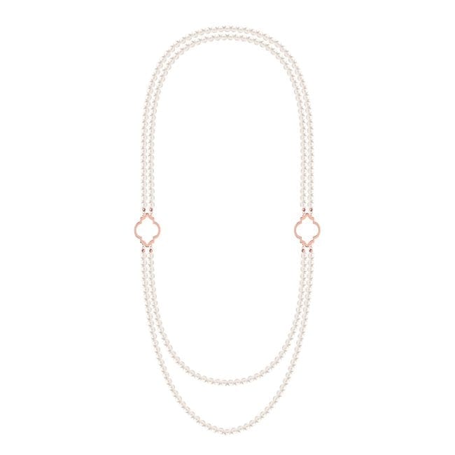 Colier dublu Amina cu perle de 6 mm, din aur roz 14 KT