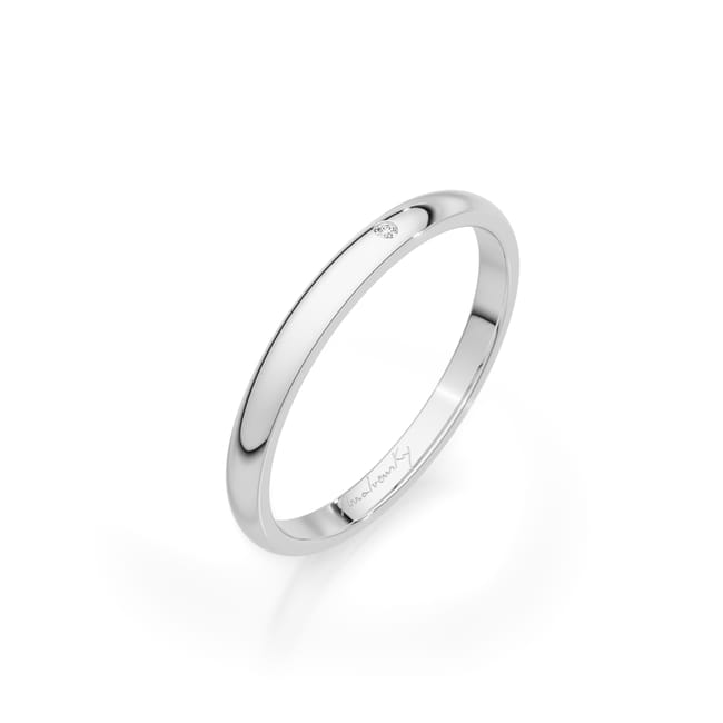 14 KT white gold Iconic slim wedding ring with one diamond