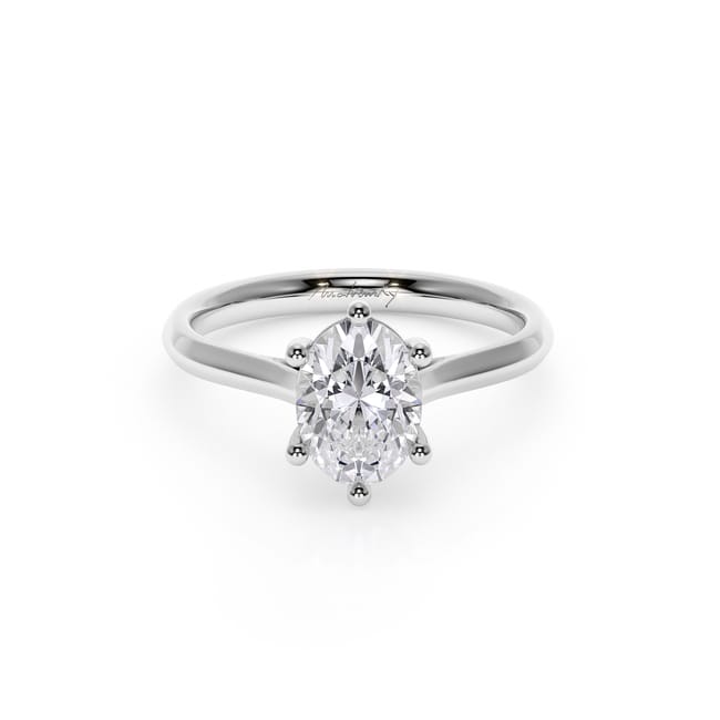 18 KT White Gold Classic Engagement Ring Oval Cut Lab Grown 1.39 CT