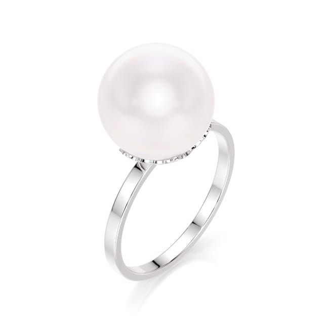 Inel cu perla de cultura, din aur alb 14 KT