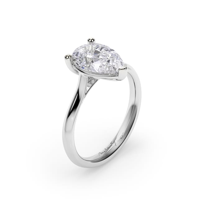 18 KT White Gold Classic Engagement Ring Pear Cut LGD 2.00 CT