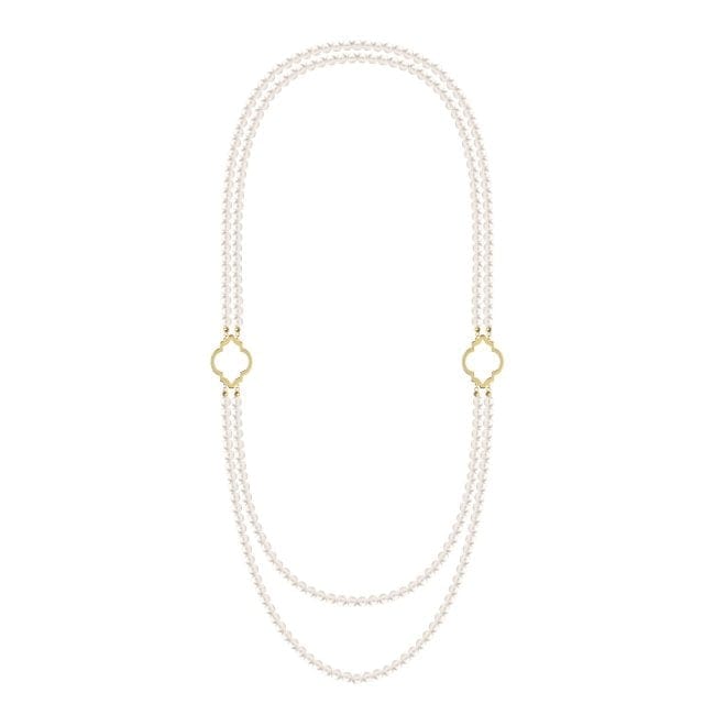 Colier dublu Amina cu perle de 6 mm, din aur galben 14 KT