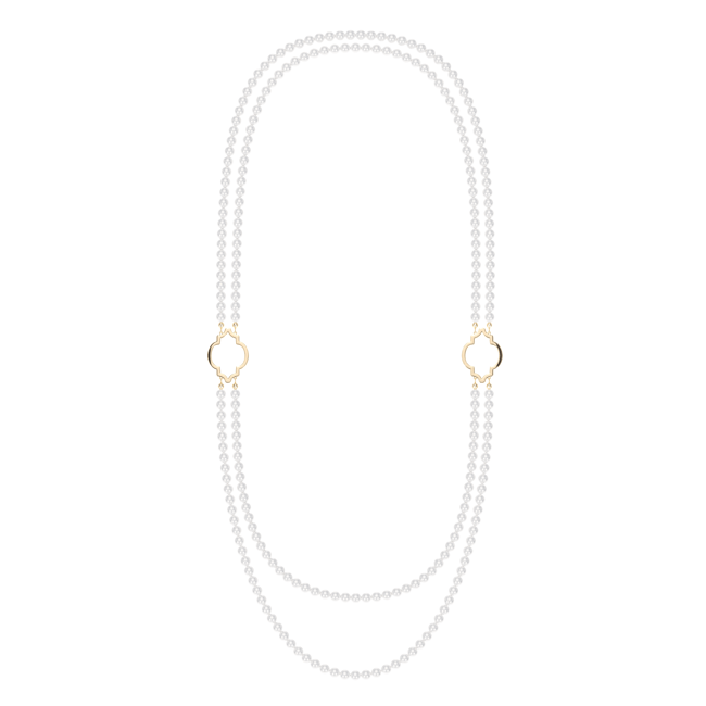 Colier dublu cu perle de 6 mm, din aur galben 14 KT, Amina