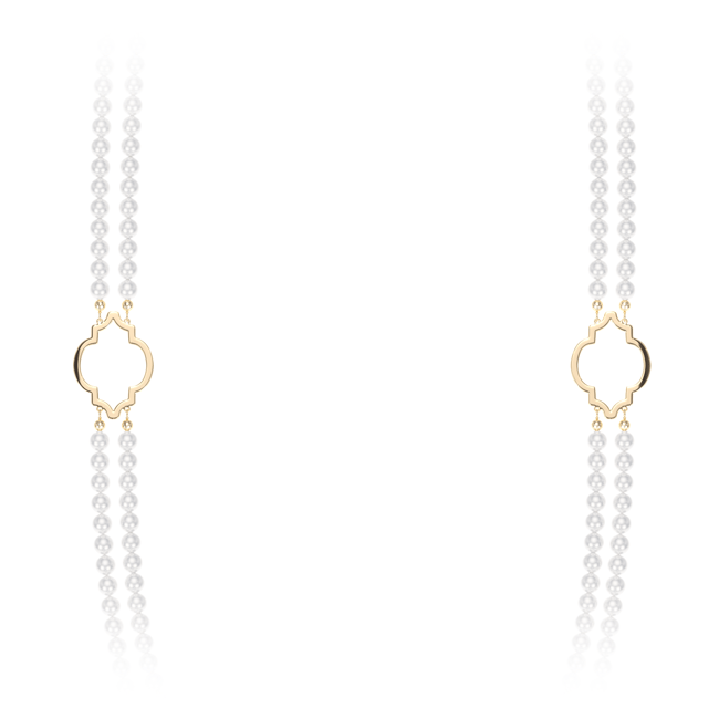 Colier dublu cu perle de 6 mm, din aur galben 14 KT, Amina